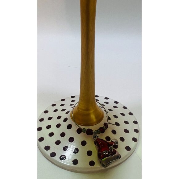 Whimsical Hand-Painted Green Wine Glass With Red Dotted Base & Red Santa Charm - Picture 3 of 4